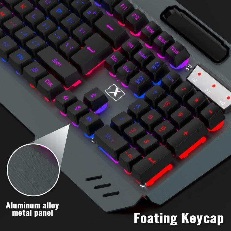 LexonElec Wireless Gaming Keyboard and Mouse Combo,Rainbow LED Backlit Keyboard with Rechargeable 3800mAh Battery Metal Panel,Removable Wrist Rest Mechanical Feel and 7 Color Mute Gaming Mice for PC PS4 PS5 - Image 2